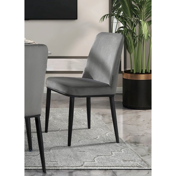 Gray Velvet Side Chairs 2pc Set Sleek Black Metal Frame Dining Furniture Chairs