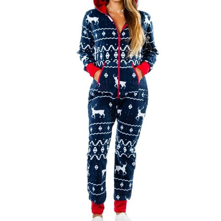 

Wallarenear Women Christmas Hooded Pajama Cozy Plush Adult Sleepwear