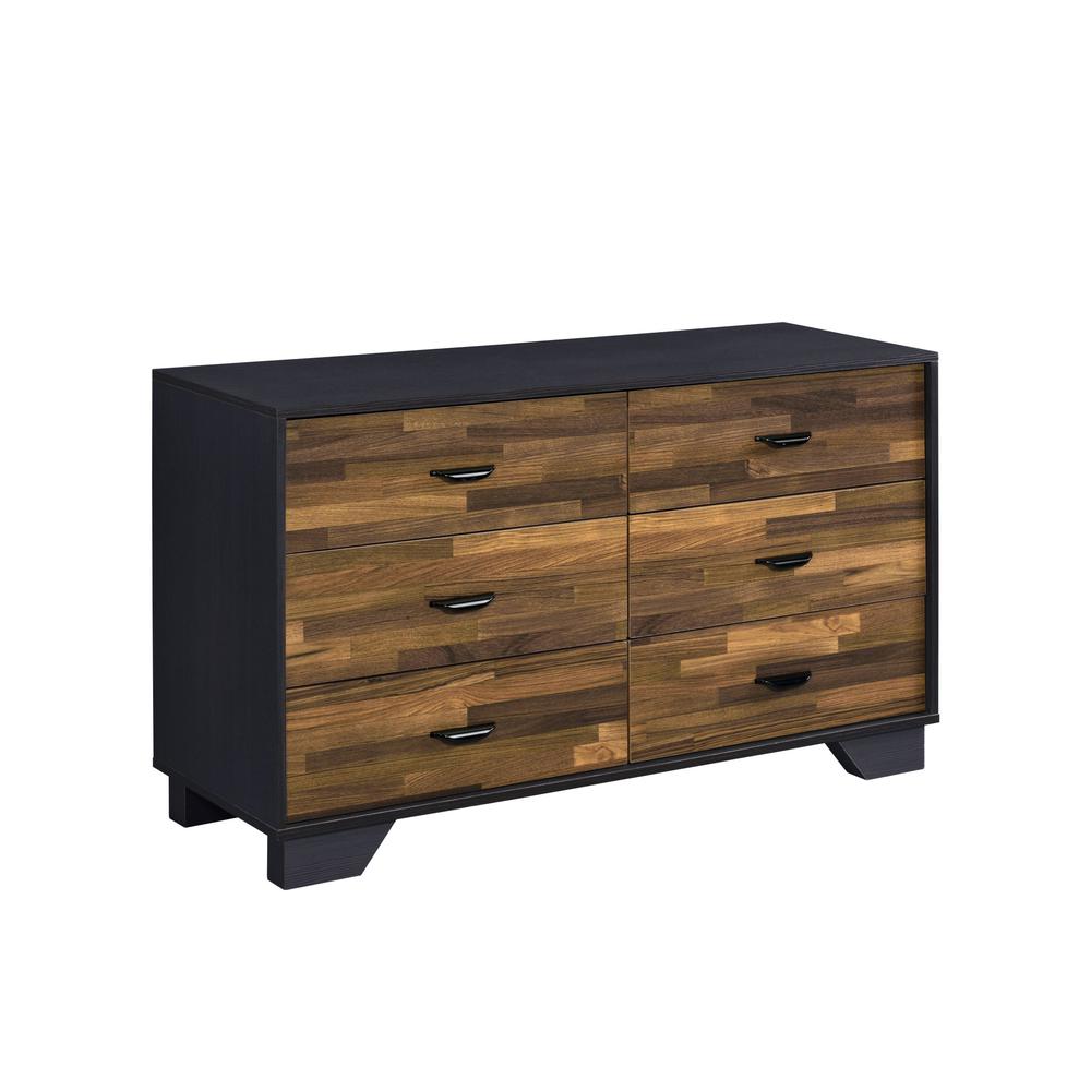 HomeRoots 490489 31 x 47 x 16 in. Walnut Black & Finish Manufactured Wood Six Drawers Double Dresser