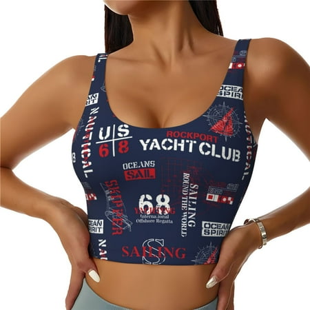 Sports Bras for Women - Nautical Style Sailboat Seamless Yoga Bra Workout Crop Top with Removable Pads
