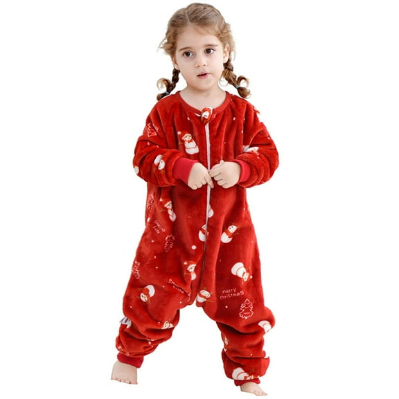BFHHYA Infants Kids Christmas Flannel Romper Printed Zip-Up Warm One-Piece Outfit Fleece Long Sleeve Jumpsuit Loungewear for Winter Holiday Photos(0-6Y)