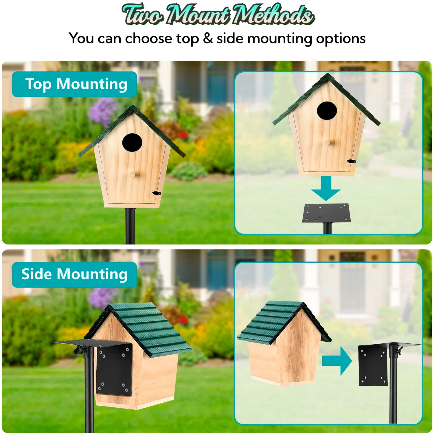 Teblint 92" Bird Feeding Station, Heavy Duty Bird Feeder Pole Bird House Stand Mount Kit w/ Squirrel Proof Baffle 4 Shepherds Hooks, Adjustable Feeder Stand for Outdoor Wild Birds Watching