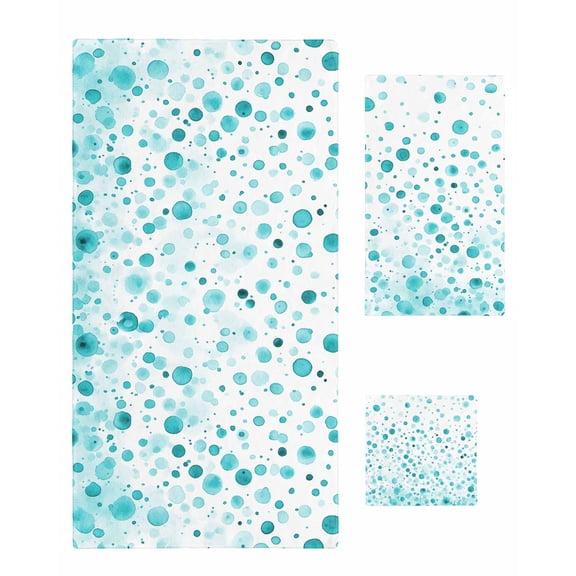 Turquoise Polka Dot Towel Set of 3, Soft Microfiber Bath Towels, Hand Towel, Washcloths, Modern Art Abstract Watercolor Dot Quick-Dry Absorbent Towels for Bathroom Kitchen Hotel Beach Gym Spa