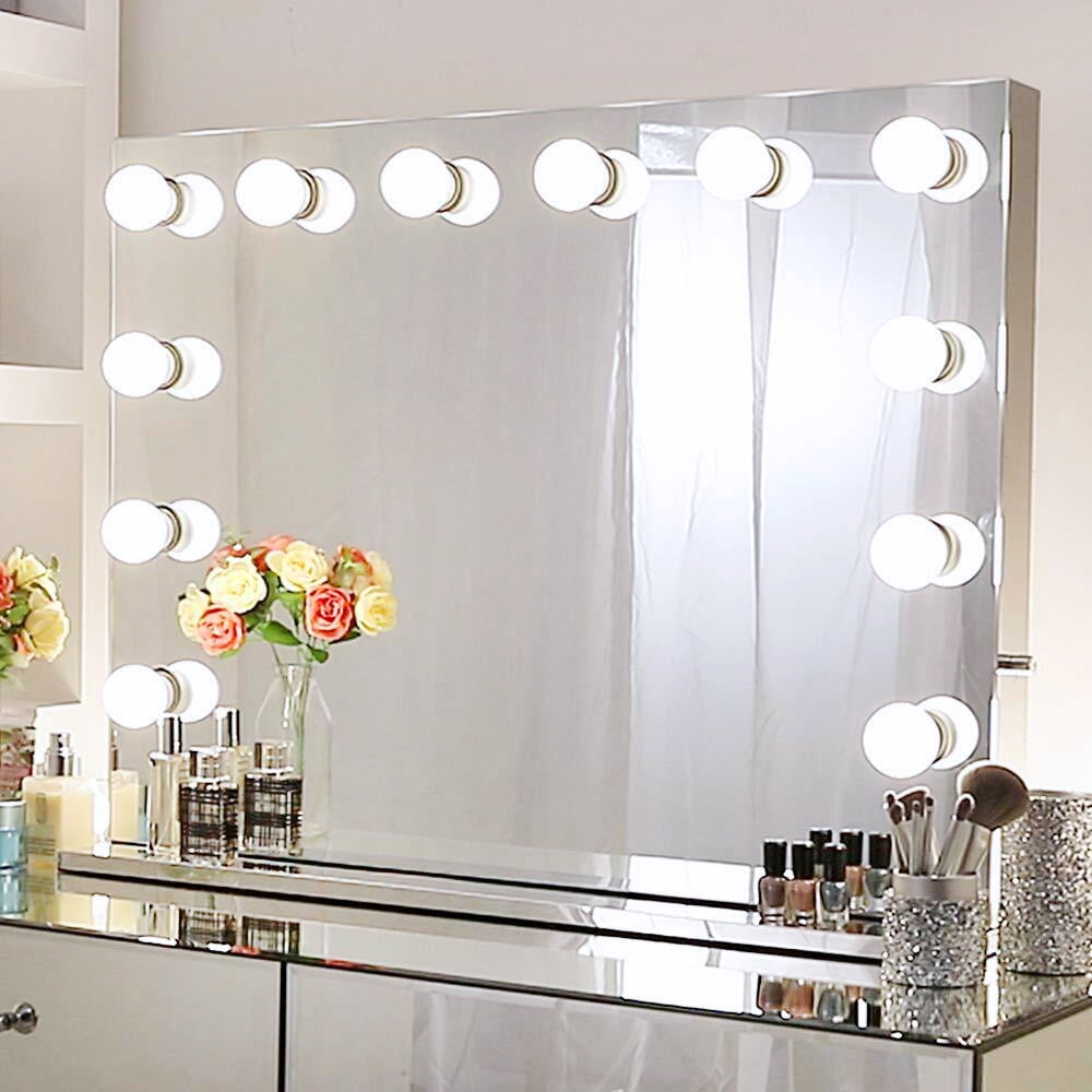 Chende Large Frameless Hollywood Makeup Mirror Tabletop Lighted 