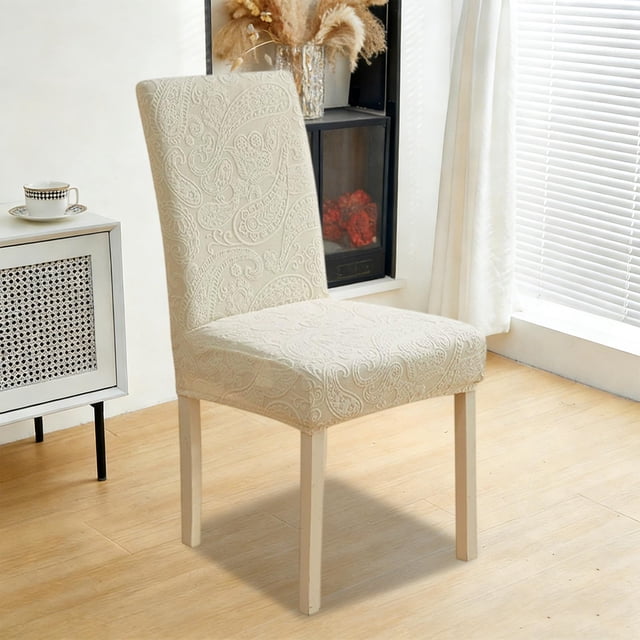 Thickened Chair Cover for Dining Room | High Elastic Polyester Seat Slipcover with Integrated Backrest | Textured, Fade-Resistant, Machine Washable | Khaki Gray Beige, 60x48x46cm, Non-Slip Furniture