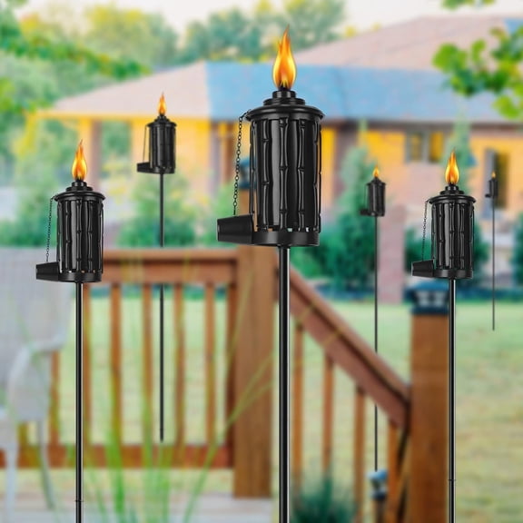 Home Garden Torch Set of 6, 16oz Outdoor Metal Torch Garden Décor,59-Inch Upgraded Citronella Torches with 3-Prong Grounded Stake, Metal Light Torches for Party Patio Pathway$$