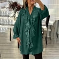 thumbnail image 2 of lulshou Long Sleeve Shirts for Women Casual Solid Color V-Neck Pullover Top with Button Detail, Green, M, 2 of 6
