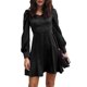 thumbnail image 1 of Vestido Con Mangas Abullonadas, Botón De Vestido Con Cuello En V Color Puro De Moda Cómodo Para El Trabajo Para Mujeres Para Citas ANGGREK Negro M, 1 of 6
