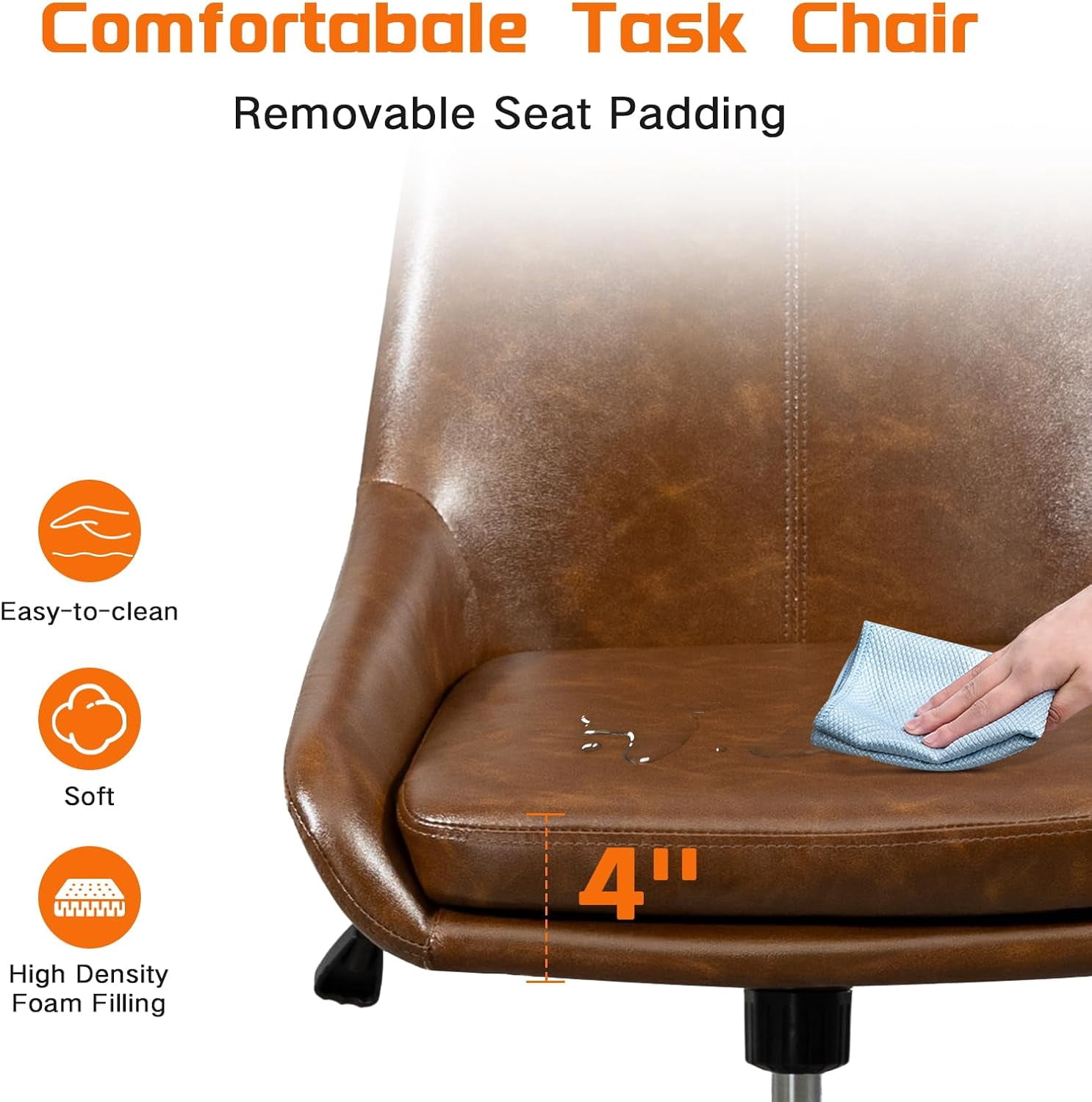 Faux Leather Home Office Chair，Comfortable Armless Task Chair Swivel Rolling Adjustable Height Home Office