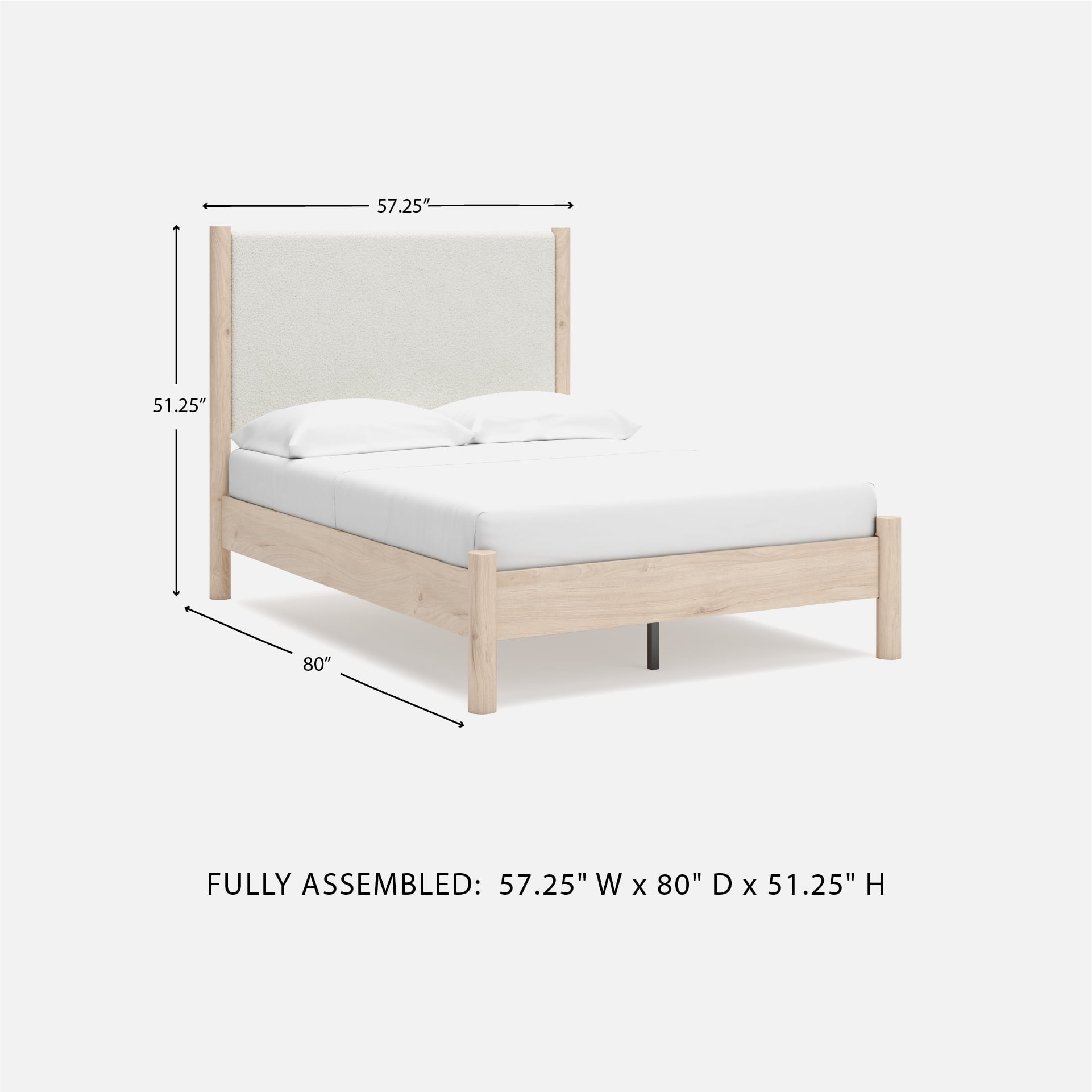 Signature Design by Ashley Cadmori Full Upholstered Panel Bed with Two-Tone Finish and Light Oak Details