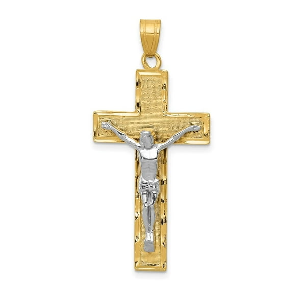 Auriga Fine Jewelry 10K Two-tone Gold Diamond-cut Crucifix Cross Pendant for Women (L- 42mm, W- 19mm)