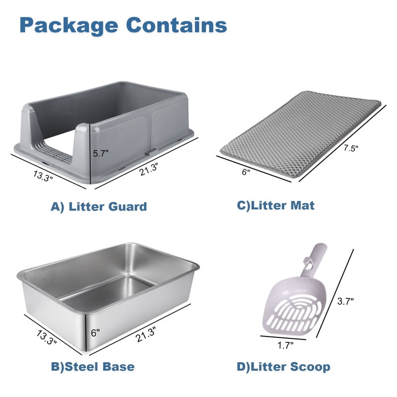 Active Mind Ltd 2-Pack Stainless Steel Cat Litter Box, XXL Covered Litter Box for Giant Cats, Seamless Anti-Leak Design, High Walls for Odor Containment, Easy to Scoop, Gray