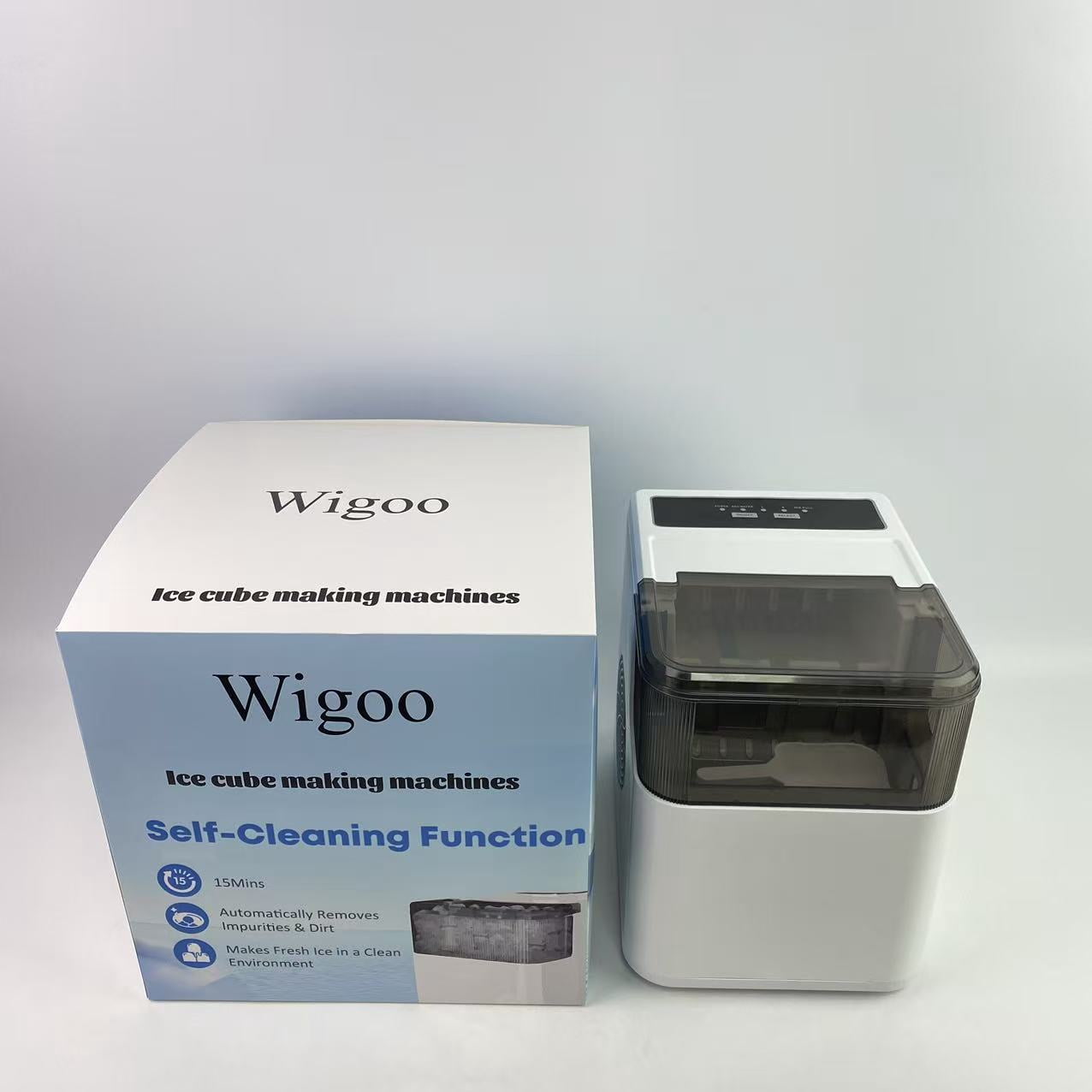 Wigoo Ice cube making machines,Countertop Ice Maker Machine with Handle, 26lbs Per Day, 9 Ice Cubes Ready in 6 Mins, for Home/Kitchen/Camping/RV (White)