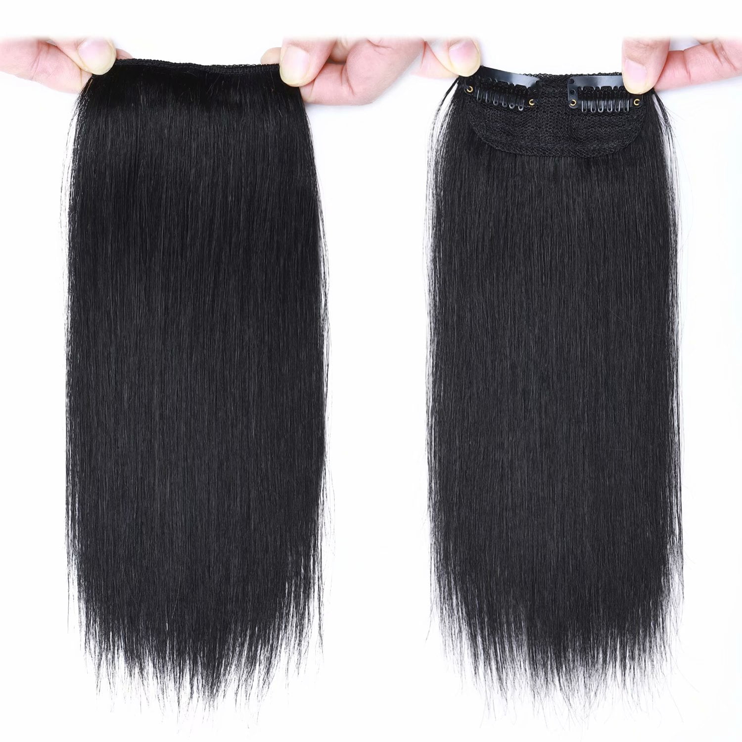 Benehair Clip in 100% Remy Human Hair Extensions Fluffy Hair Pad Invisible Hairpiece Topper Thickened Soft Thin Hair Black 3 Pieces