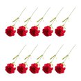 thumbnail image 2 of Bewildely 10 Uds. De flores artificiales de clavel, flor falsa de una sola cabeza con hojas verdes, flores para boda, hogar, sala de estar, Decoración Rojo, 2 of 6