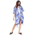 thumbnail image 1 of Brisas Tie and Dyed Handcrafted Beach Cover Up for Women Used as Swimsuit, Cardigan, Kimono, Kaftan Travel and Holiday - Blue Green Shibori Silk Rayon, 1 of 5