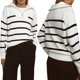 thumbnail image 1 of TRKIYQC Suéter de Punto Suelto de Otoño para Mujer, Suéter Casual de Manga Larga con Media Cremallera y Solapa con Estampado de Rayas TRKIYQC  moda, 1 of 10