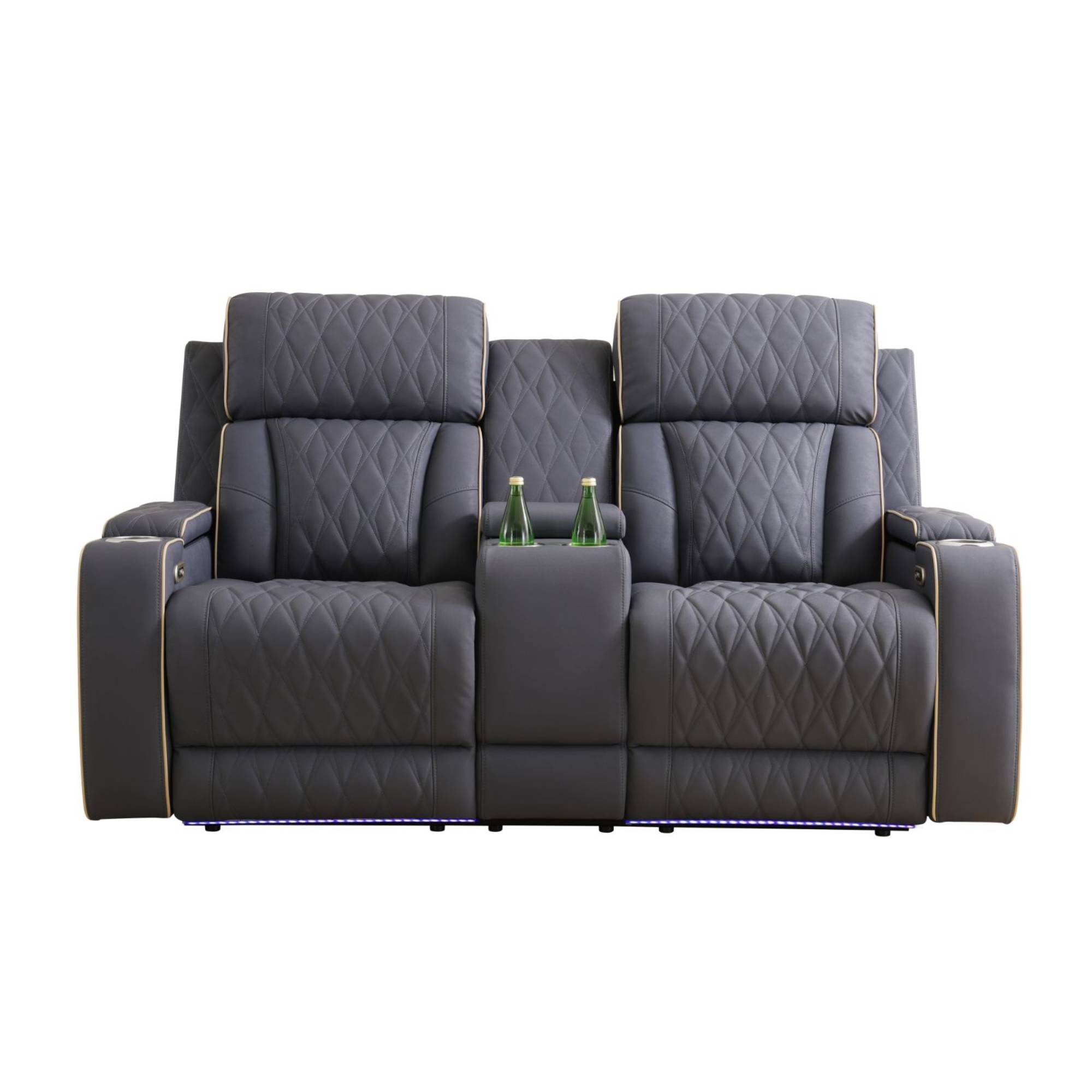Overstuffed Recliner Loveseat Sets, Power Leather Recliner Chair with LED Light, Reclining Sofa for Living Room, Black