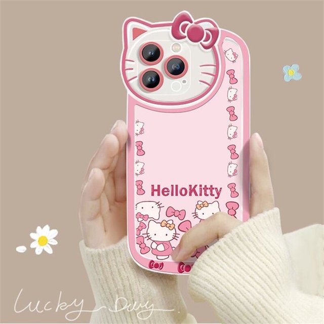 Sanrio-funda de teléfono con soporte de Hello Kitty, carcasa original a prueba de golpes para iPhone 14, 11, 13, 12 Pro Max, XR, XS, 7, 8 Plus, SE 2, Y2K, accesorios Fivean unisex