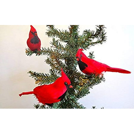 Pierced Tree - perched 6.5 cardinal holiday christmas tree ornament with wired feet per dozen