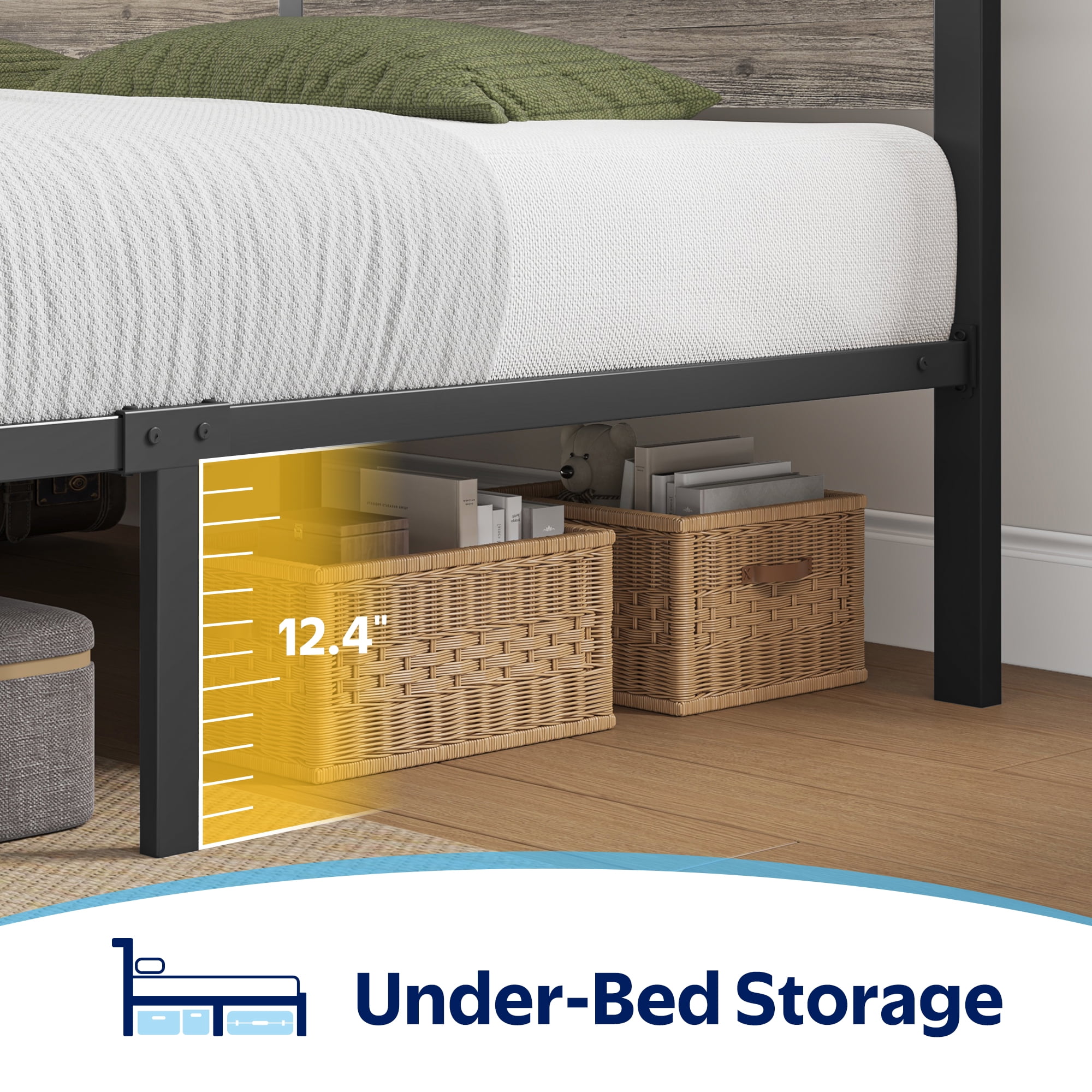 Greenstell King Size Bed Frame with Storage Headboard,Wood Platform Bed with LED Lights & USB Charging Station,Double Bed Frame with Metal Slats,Light Gray