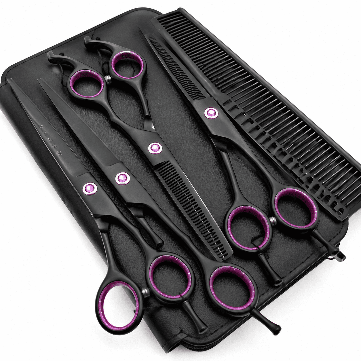 Professional Dog Grooming Scissors Set Straight & thinning & Curved & chunkers in 1 Set (with Comb)
