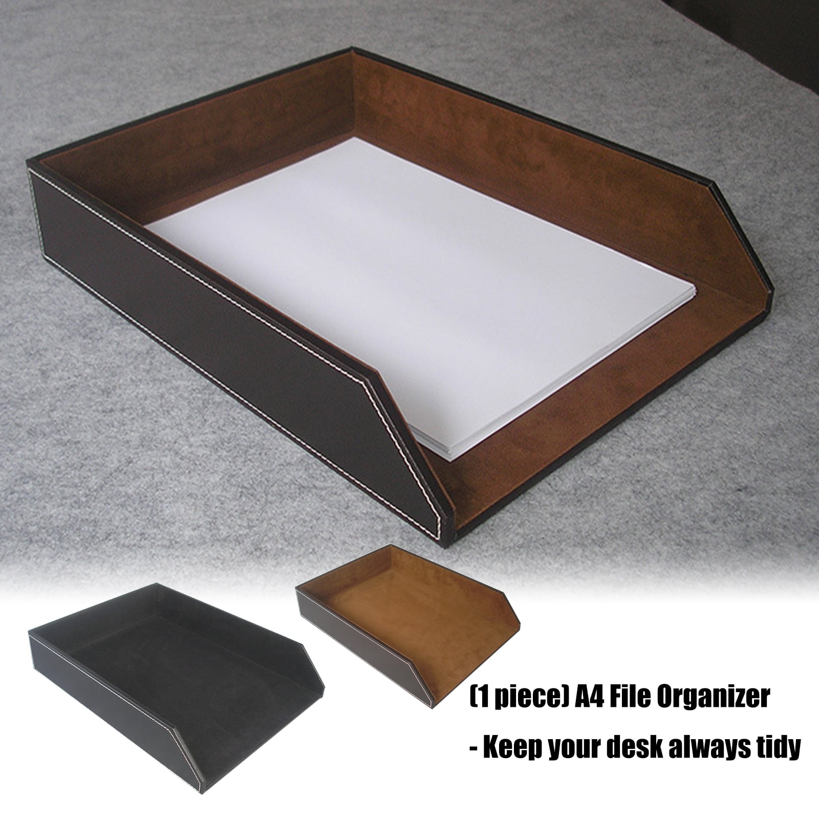 Desk Accessory A 4 File Holders Document Tray Featuring PU Leather Exterior And Protective Felt Inner Layer