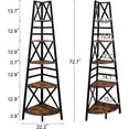 thumbnail image 2 of 72 Inch Tall Corner Shelf, 5 Tier Ladder Bookshelf, Bookcase with Metal Frame, Rustic Shelf Stand for Living Room, Bedroom, Office, Brown, 2 of 5