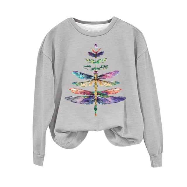 RKSTN Sweat-Shirt Chandail en Molleton pour Femmes Col Rond Imprimé Ample Manches Longues Sans Capuche Hauts Blouse Tenues d'Automne