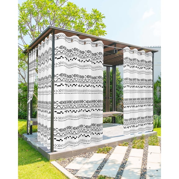 Outdoor Curtains for Patio, Boho Geometric Waterproof Blackout Outside Curtain for Porch/Pergola/Gazebo, Black White Modern Abstract Art Aesthetics Thermal Insulated Drapes, 2 Panels, 54 x 108 Inch
