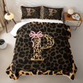 thumbnail image 2 of Manfei Leopard Print P Personalized Initial Quilt King for Teens Female,Girls Vintage Bowtie Cheetah Print King Coverlet Set, 2 of 7