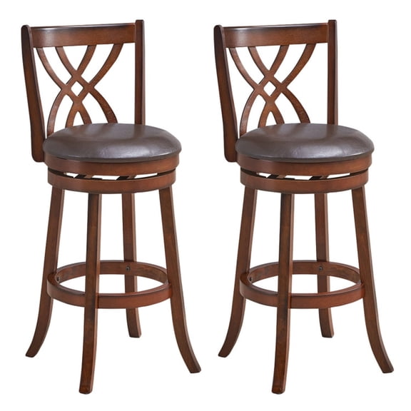 Furnibear Swivel Counter Height Bar Stools Set of 2 with PU Leather Cushioned Seat and Footrest for Kitchen Island Counter 30 Inch Barstools, Brown