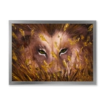 Designart 'Close Up Of Wolf Eyes In The Grass' Farmhouse Framed Art Print
