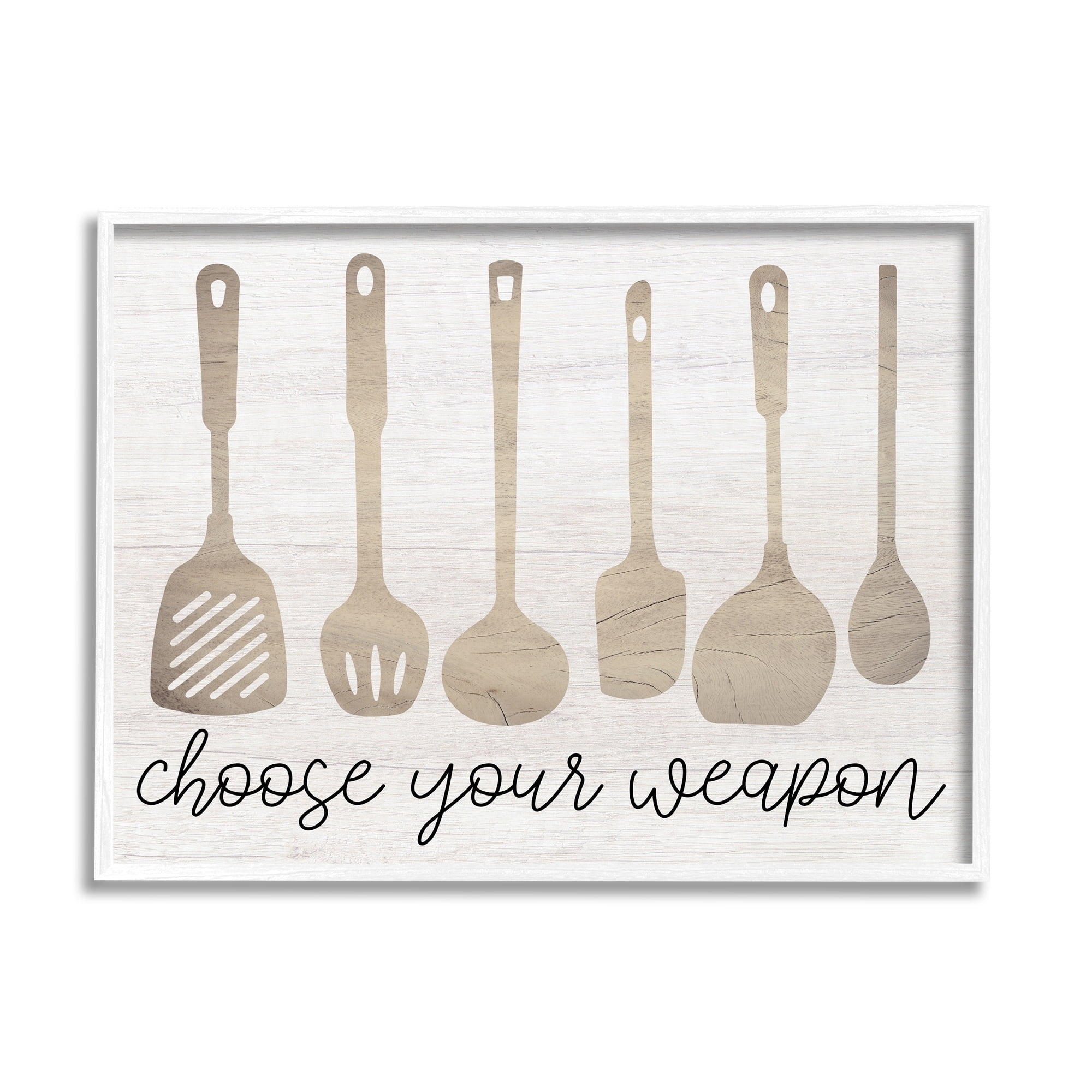 Stupell Industries Choose Your Weapon Kitchen Utensils Food & Beverage Painting White Framed Art Print Wall Art