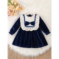 thumbnail image 2 of Faithtur Bambin Fille Robe de Velours de Noël, Patchwork Cou Volants Manches Longues Bowknot devant une Ligne Robe, 2 of 7