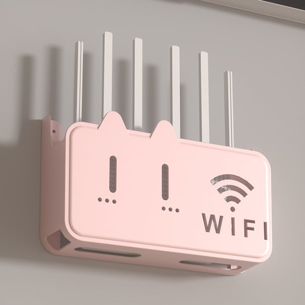 Rack de almacenamiento WiFi montado en la pared | Caja de carga con control remoto | Organizador de plástico para TV, aire acondicionado, baño, cocina | Rosa, Blanco, Gris | 25x15x6cm | Diseño