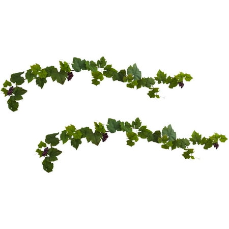 Nearly Natural 6ft. Grape Leaf Deluxe Garland with Grapes (Set of 2), Green