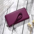 thumbnail image 6 of Women's wallet, large capacity leather women's wallet, zip clutch, bracelet with RFID blocking,Great gift for Wife, Girlfriend/Deep purple, 6 of 6