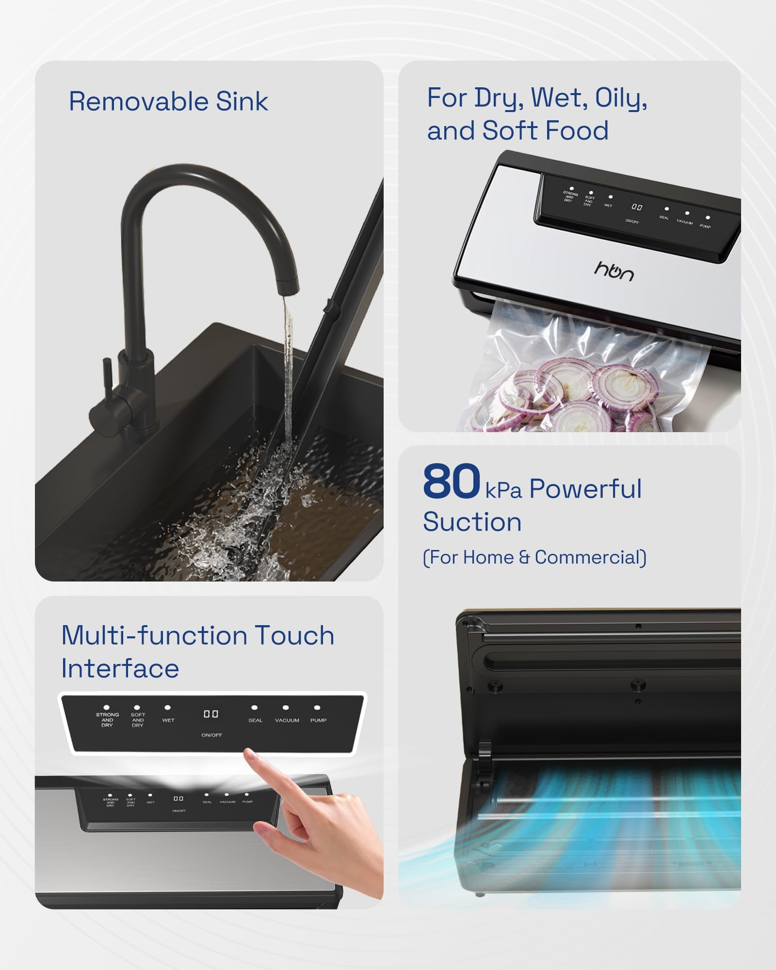 HBN Vacuum Sealer Machine, 80Kpa Automatic Vacuum Sealer Built-in Cutter & Bag Storage,Food Storage Vacuum Sealer with 1 Bag Roll & 20 Bags