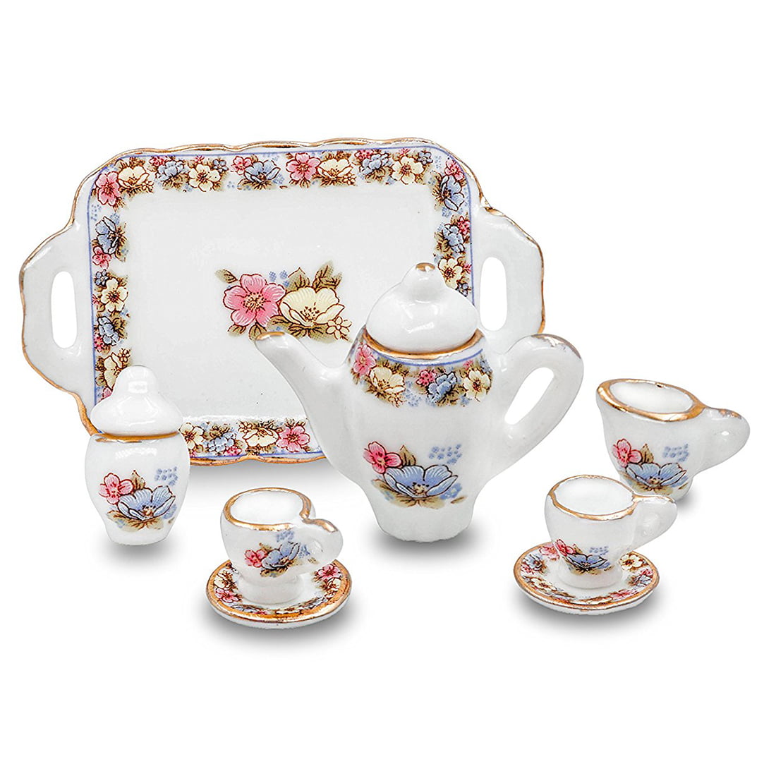 Porcelain Miniature Teapot Set Dollhouse Kitchen Accessories B7O8 