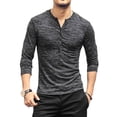 thumbnail image 3 of Haut Homme Col Rond Bouton Blouse Manches Longues Col Rond Décontracté Ajusté T-Shirt, Noir, TG, 3 of 5
