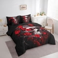 thumbnail image 2 of Homewish Red Thorn Rose Skull Full Size Bedding Sets for Men, Halloween Floral Skeleton Love Full Size Bed in a Bag, Black Reversible, 7 Pieces, 2 of 7