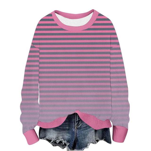 Hauts Décontractés pour Femmes, Longs Chandails en Molleton pour Femmes, Chandail à Manches Longues Col Rond Imprimé à la Mode pour Femmes