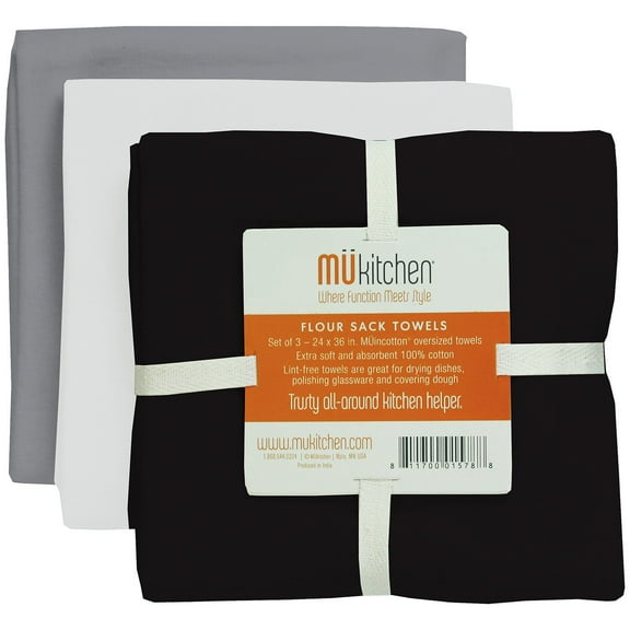 MUkitchen Cotton Flour Sack Towel 24 by 36-Inches Set of 3 Assorted Colors