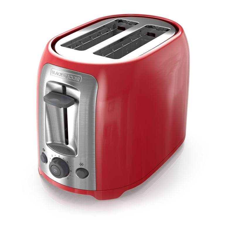 BLACK+DECKER 2-Slice Extra Wide Slot Toaster, Red, Silver, TR1278TRM 