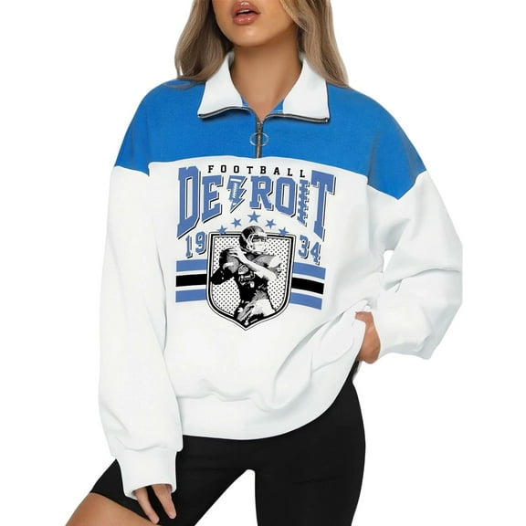 Football Sweatshirt for Women Game Day Print Quarter Zip Up Long Sleeve Football Season Pullover Fall Winter Tunic Tops