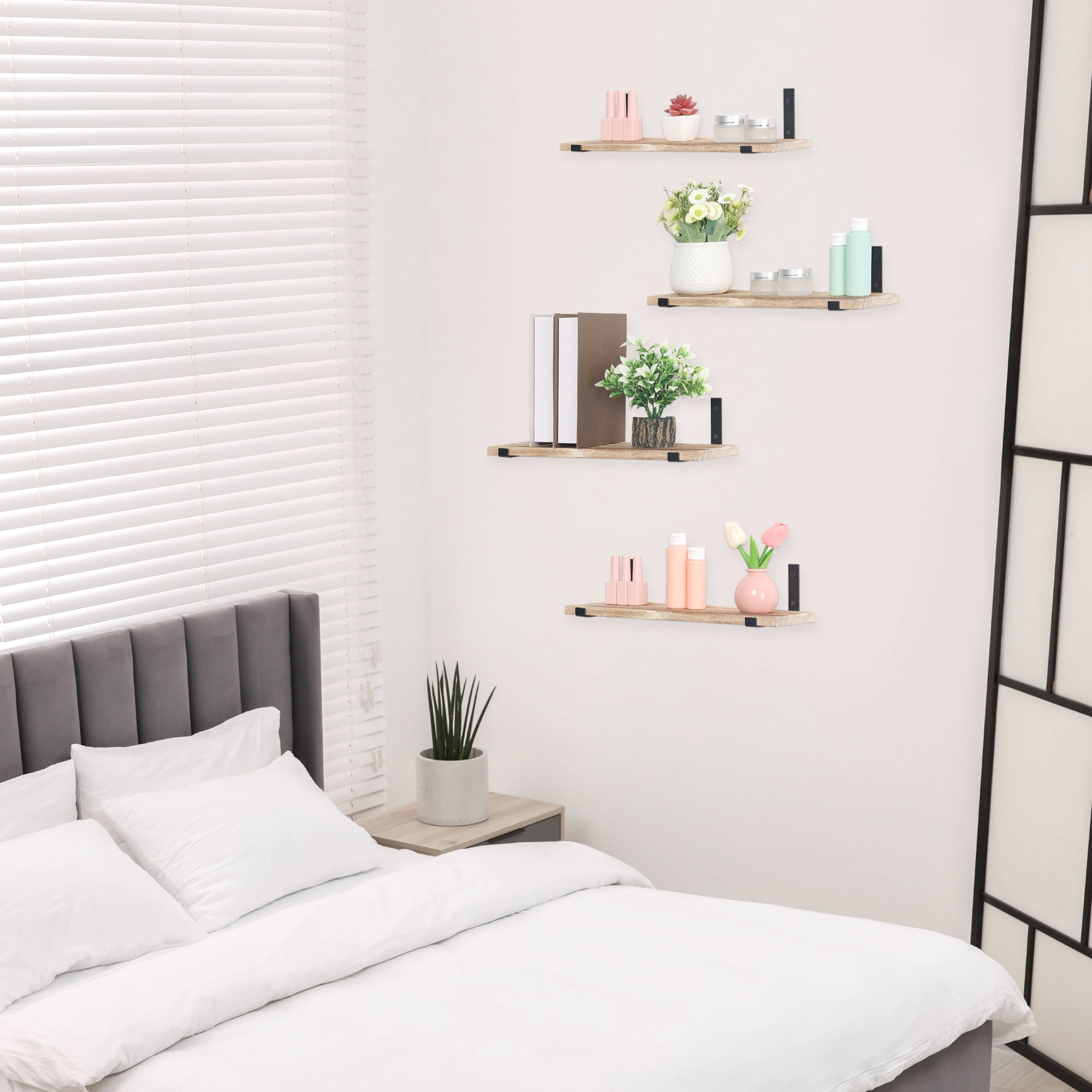 Unique Bargains Acrylic Floating Shelves for Wall Bathroom Kitchen Light Brown 15.7"x5.9"