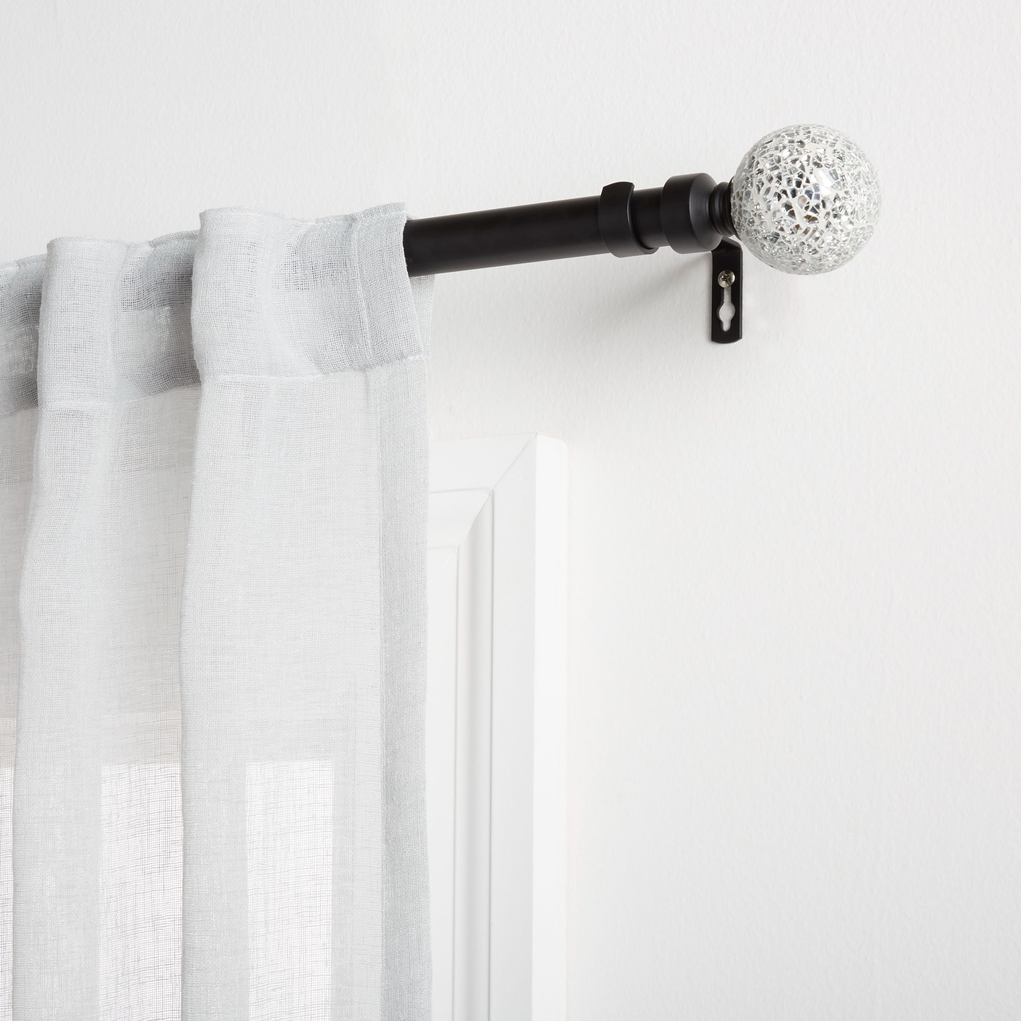 Exclusive Home White Mosaic 1" Curtain Rod and Coordinating Finial Set, Matte Black, Adjustable 36"-72"