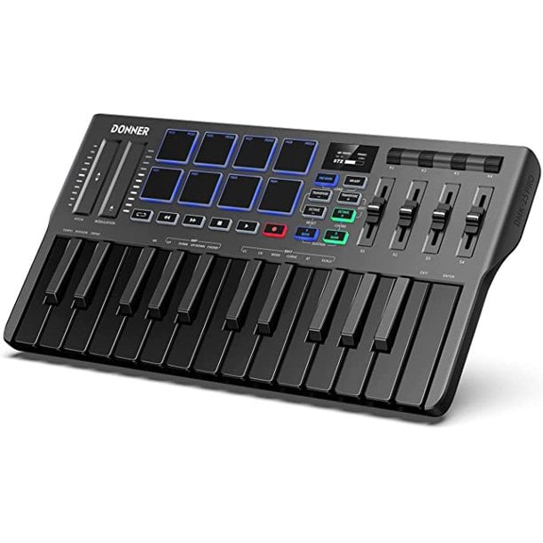 USB MIDI Keyboard Controller, 25 Key Portable with 8 Backlit Drum, OLED Screen Display, Personalized Touch Bar and Music Production Software Included, Donner DMK25 Pro 40 Free Courses, - Walmart.com