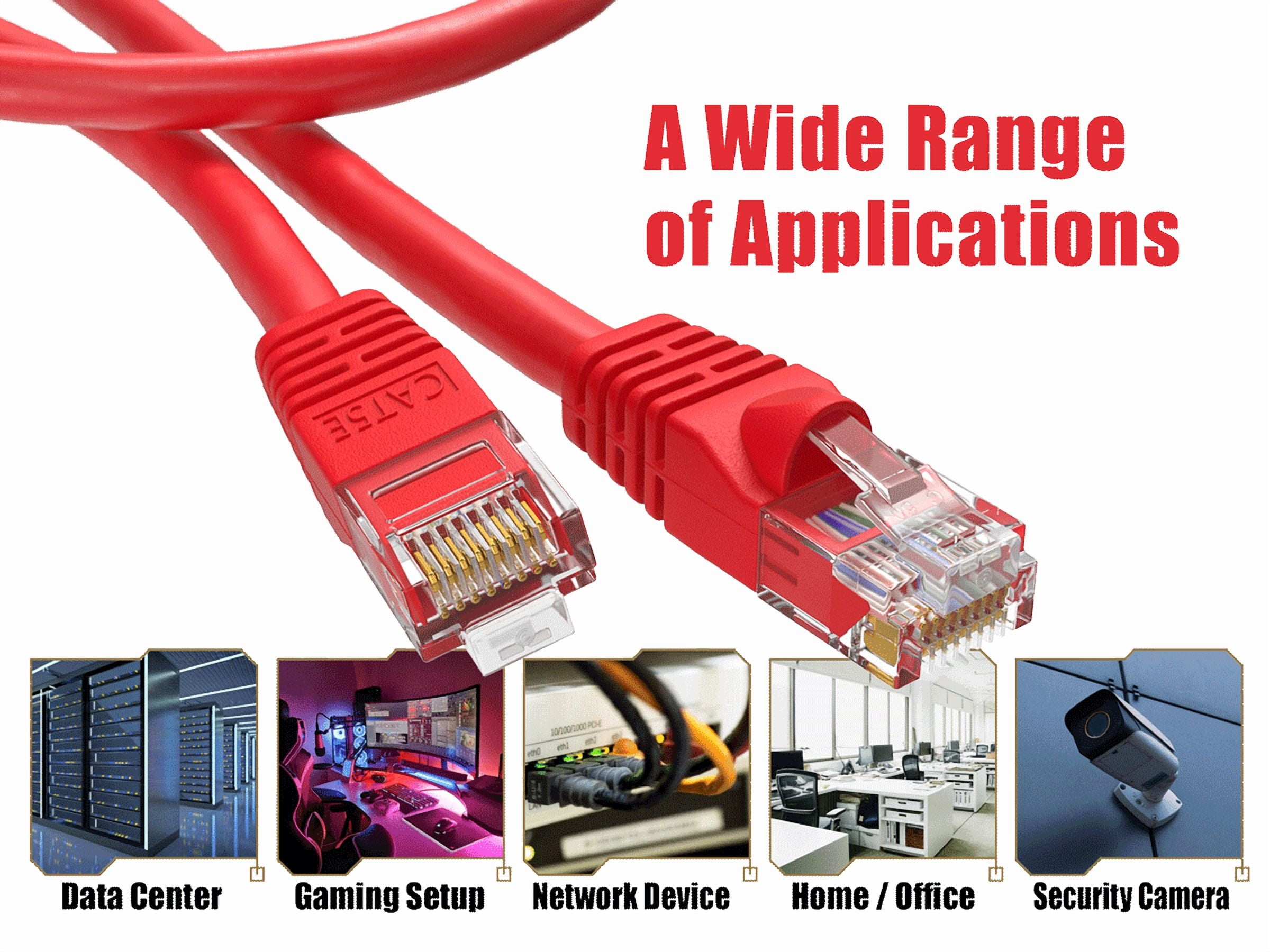Cable Leader 100ft Cat5e UTP Ethernet Network Patch Cable Snagless 24AWG Bare Copper, Red